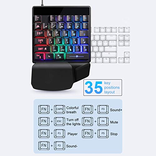 Einhändiges mechanisches Gaming-Tastatur-Maus-Set, 35 Tasten 7-Farben-Hintergrundbeleuchtung E-Sports Universal USB-Tastatur-Mäuse-Kombination mit ergonomischer Handgelenkstütze und rutschfestem Desig Bild 3