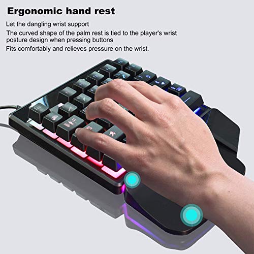 Einhändiges mechanisches Gaming-Tastatur-Maus-Set, 35 Tasten 7-Farben-Hintergrundbeleuchtung E-Sports Universal USB-Tastatur-Mäuse-Kombination mit ergonomischer Handgelenkstütze und rutschfestem Desig Bild 4