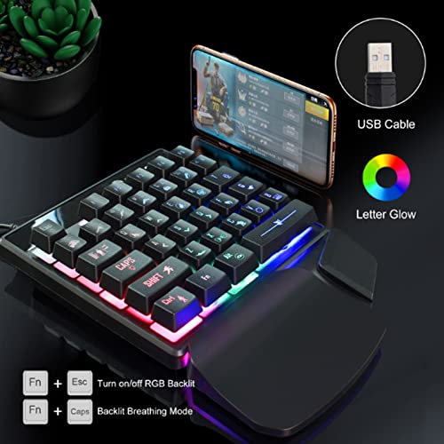Einhändiges mechanisches Gaming-Tastatur-Maus-Set, 35 Tasten 7-Farben-Hintergrundbeleuchtung E-Sports Universal USB-Tastatur-Mäuse-Kombination mit ergonomischer Handgelenkstütze und rutschfestem Desig Bild 5