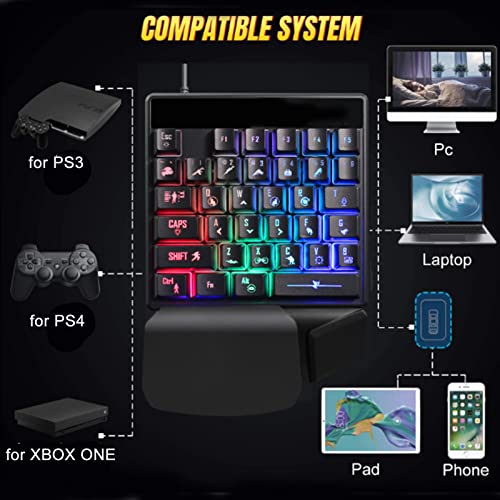 Einhändiges mechanisches Gaming-Tastatur-Maus-Set, 35 Tasten 7-Farben-Hintergrundbeleuchtung E-Sports Universal USB-Tastatur-Mäuse-Kombination mit ergonomischer Handgelenkstütze und rutschfestem Desig Bild 6