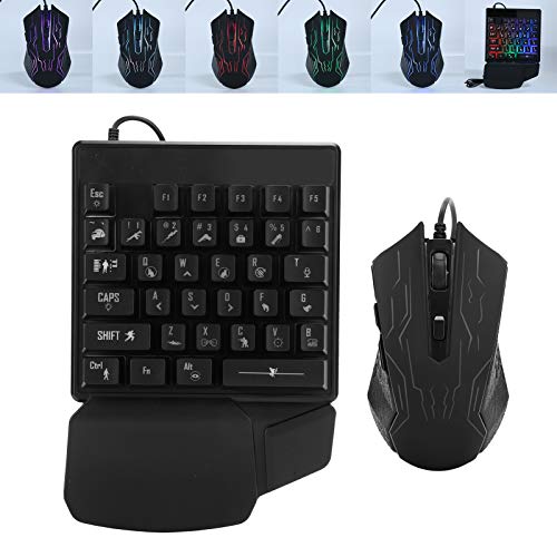 Einhändiges mechanisches Gaming-Tastatur-Maus-Set, 35 Tasten 7-Farben-Hintergrundbeleuchtung E-Sports Universal USB-Tastatur-Mäuse-Kombination mit ergonomischer Handgelenkstütze und rutschfestem Desig Bild 7