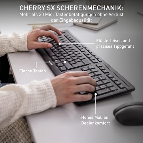 CHERRY Stream Desktop, Kabelloses Tastatur- und Maus-Set, Deutsches Layout (QWERTZ), 2,4 GHz Funk, Leiser Tastenanschlag, Batteriebetrieben, Schwarz Bild 2