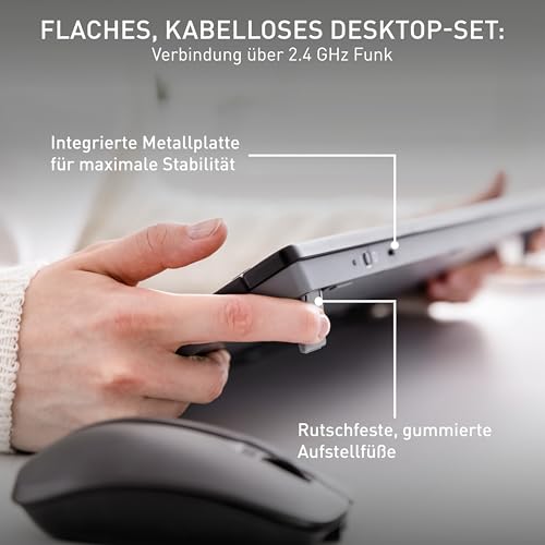 CHERRY Stream Desktop, Kabelloses Tastatur- und Maus-Set, Deutsches Layout (QWERTZ), 2,4 GHz Funk, Leiser Tastenanschlag, Batteriebetrieben, Weiß-Grau Bild 3