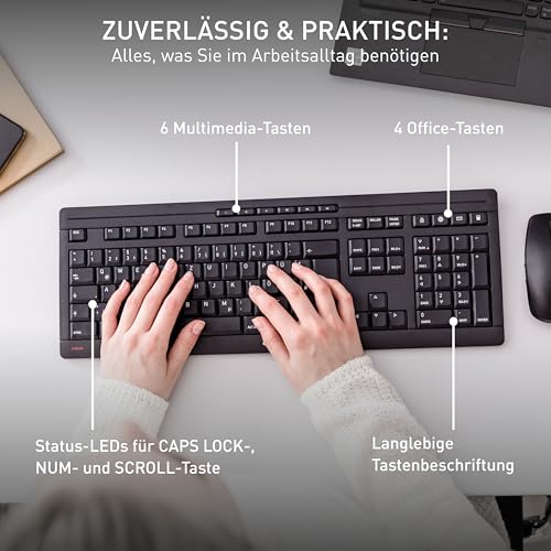 CHERRY Stream Desktop, Kabelloses Tastatur- und Maus-Set, Deutsches Layout (QWERTZ), 2,4 GHz Funk, Leiser Tastenanschlag, Batteriebetrieben, Weiß-Grau Bild 4