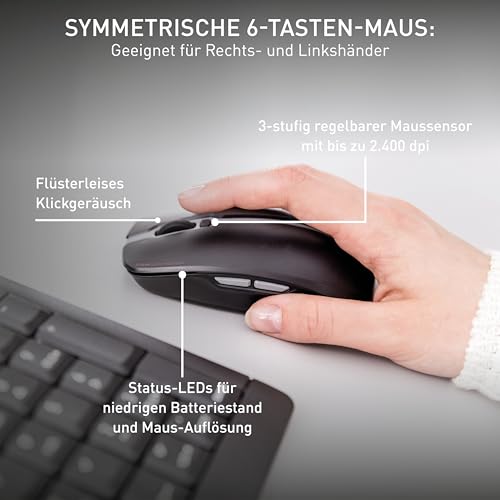 CHERRY Stream Desktop, Kabelloses Tastatur- und Maus-Set, Deutsches Layout (QWERTZ), 2,4 GHz Funk, Leiser Tastenanschlag, Batteriebetrieben, Weiß-Grau Bild 5