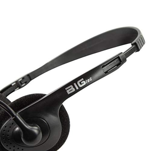 BIGtec Headset mit Mikrofon Stereo 2X Klinke 3,5mm Anschluß, leicht, verstellbar, Flexibler Mikro Arm, Lautstärkeregler 1,8m Kabel PC Computer Laptop Gaming Büro Home Office Bild 4
