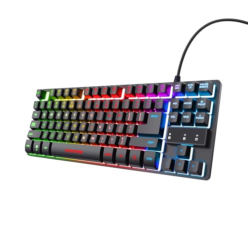 Trust Gaming Tastatur mit TKL-Design GXT 833 Thado - Beleuchtete Tastatur mit Deutsches QWERTZ Layout, Anti-Ghosting, Mehrfarbige LED-Beleuchtung, 12 Media-Tasten, USB Plug & Play, PC/Laptop Bild 1