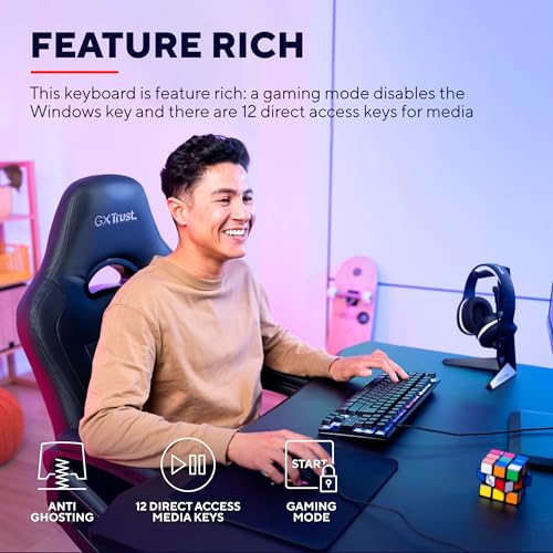 Trust Gaming Tastatur mit TKL-Design GXT 833 Thado - Beleuchtete Tastatur mit Deutsches QWERTZ Layout, Anti-Ghosting, Mehrfarbige LED-Beleuchtung, 12 Media-Tasten, USB Plug & Play, PC/Laptop Bild 3