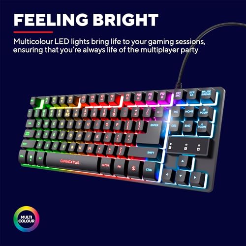Trust Gaming Tastatur mit TKL-Design GXT 833 Thado - Beleuchtete Tastatur mit Deutsches QWERTZ Layout, Anti-Ghosting, Mehrfarbige LED-Beleuchtung, 12 Media-Tasten, USB Plug & Play, PC/Laptop Bild 4