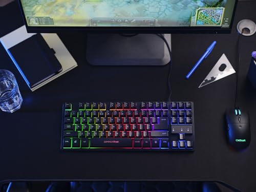 Trust Gaming Tastatur mit TKL-Design GXT 833 Thado - Beleuchtete Tastatur mit Deutsches QWERTZ Layout, Anti-Ghosting, Mehrfarbige LED-Beleuchtung, 12 Media-Tasten, USB Plug & Play, PC/Laptop Bild 7