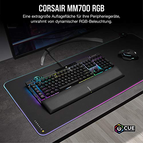 Corsair MM700 Extended Cloth Gaming-Mauspad, 930mm x 400mm, 360° RGB-Beleuchtung, Zwei USB-Port-Hub, Dickes Gummi, Schwarz Bild 3