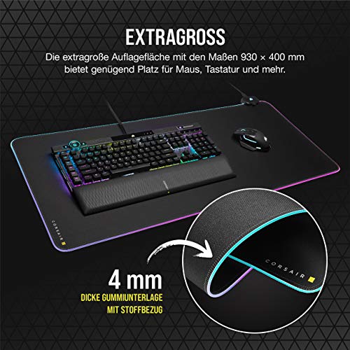 Corsair MM700 Extended Cloth Gaming-Mauspad, 930mm x 400mm, 360° RGB-Beleuchtung, Zwei USB-Port-Hub, Dickes Gummi, Schwarz Bild 6