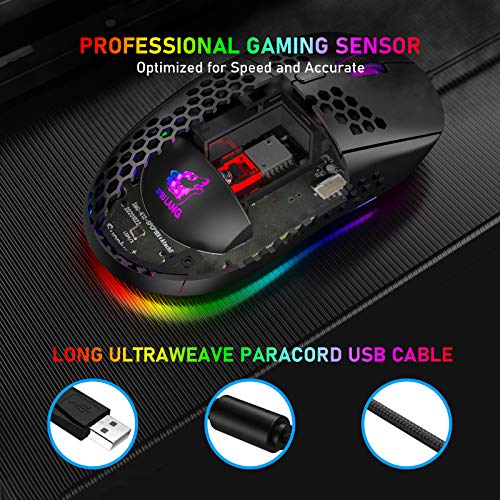 RGB Bienenwabe Leicht Gaming-Maus, 6 Programmierbare Tasten, 6 RGB-Hintergrundbeleuchtungsmodi und 6400 DPI Einstellbar, USB-Kabel, Plug & Play, Kompatibel mit Windows, Mac, Laptop, PS4, XBox Weiß Bild 5
