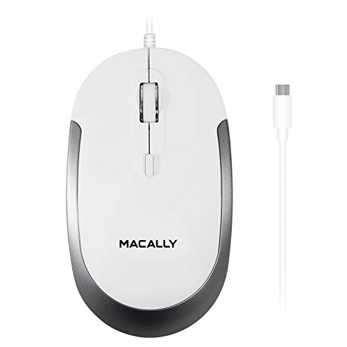 Macally Ucdynamouse-W, USB-C Silent Click Maus mit 3 Tasten und Scrollrad, optisch mit Kabel, weiß/Space Gray Bild 1