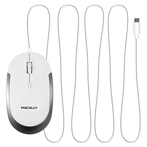 Macally Ucdynamouse-W, USB-C Silent Click Maus mit 3 Tasten und Scrollrad, optisch mit Kabel, weiß/Space Gray Bild 5