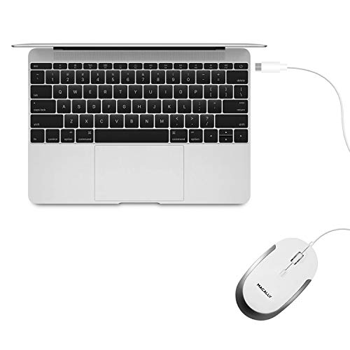 Macally Ucdynamouse-W, USB-C Silent Click Maus mit 3 Tasten und Scrollrad, optisch mit Kabel, weiß/Space Gray Bild 6