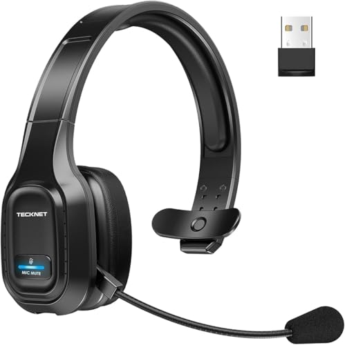 TECKNET Kabellose Bluetooth-Kopfhörer mit Mikrofon, Geräuschunterdrückung, 55 Stunden Akkulaufzeit für PC, Laptop, Computer, Callcenter, Telefone, Skype, Büro, Zoom, LKW-Fahrer Bild 1