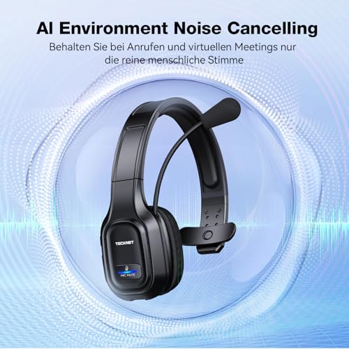 TECKNET Kabellose Bluetooth-Kopfhörer mit Mikrofon, Geräuschunterdrückung, 55 Stunden Akkulaufzeit für PC, Laptop, Computer, Callcenter, Telefone, Skype, Büro, Zoom, LKW-Fahrer Bild 2