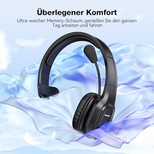 TECKNET Kabellose Bluetooth-Kopfhörer mit Mikrofon, Geräuschunterdrückung, 55 Stunden Akkulaufzeit für PC, Laptop, Computer, Callcenter, Telefone, Skype, Büro, Zoom, LKW-Fahrer Bild 5