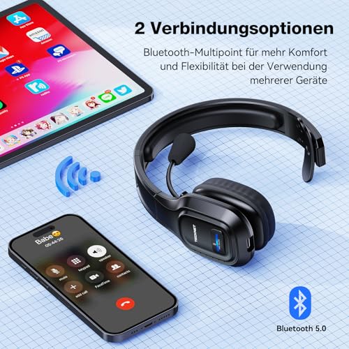 TECKNET Kabellose Bluetooth-Kopfhörer mit Mikrofon, Geräuschunterdrückung, 55 Stunden Akkulaufzeit für PC, Laptop, Computer, Callcenter, Telefone, Skype, Büro, Zoom, LKW-Fahrer Bild 6