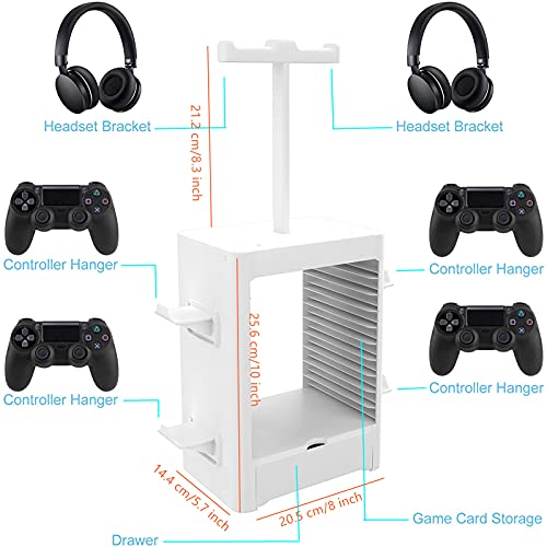 Game Storage Tower Ständer für PS5, Vertikaler Game Disk Tower für 10 CD und 4 Controller und 2 Headset, CD Speicherhalter Disc Rack mit Schublade für PS5 PS4 Und Andere Spieletaschen Bild 3