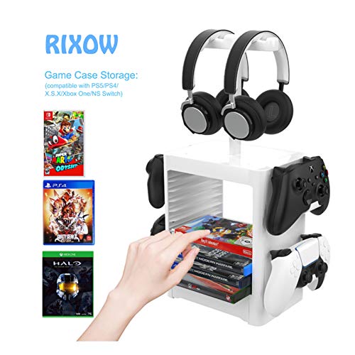 Game Storage Tower Ständer für PS5, Vertikaler Game Disk Tower für 10 CD und 4 Controller und 2 Headset, CD Speicherhalter Disc Rack mit Schublade für PS5 PS4 Und Andere Spieletaschen Bild 4