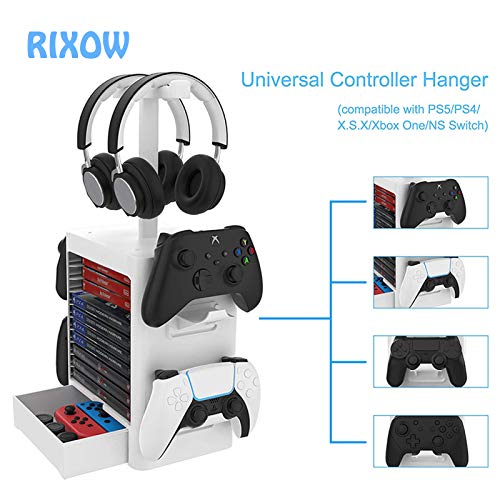 Game Storage Tower Ständer für PS5, Vertikaler Game Disk Tower für 10 CD und 4 Controller und 2 Headset, CD Speicherhalter Disc Rack mit Schublade für PS5 PS4 Und Andere Spieletaschen Bild 6