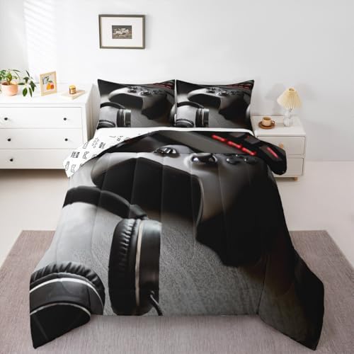 Feelyou Gaming-Bettwäsche-Set für Jungen, Game-Controller, Tröster für Kinder, Mädchen, Teenager, modernes Gamer-Headset, Tröster-Set, Jugendkonsole, Videospiel, Dekor, Bettwäsche-Set mit 1 Bild 4
