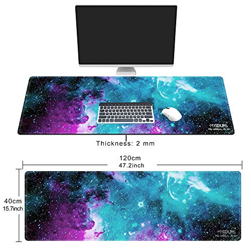 Mydours Langes Mauspad, 120x40cm Gaming Mauspad XXL, Professionelles Mauspad mit Rutschfestem Gummiboden, Unterlage für Computer Tastatur PC Gaming, Galaxy Universe Style Pad mit Abgesteppten Rändern Bild 2