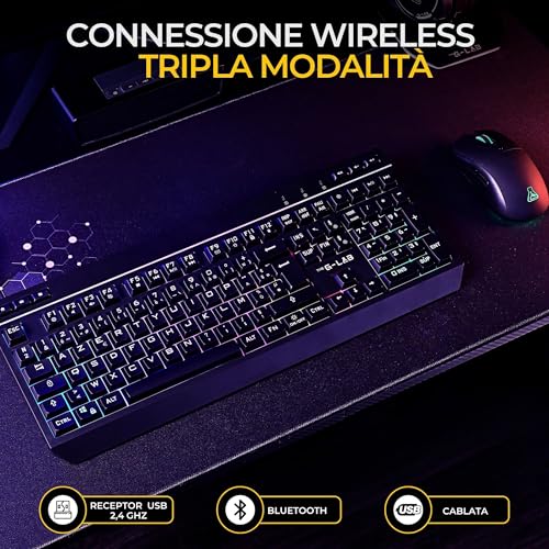 THE G-LAB Combo Tungsten - Kabellose Gaming-Tastatur mit Hintergrundbeleuchtung - Italienisch + 2400 DPI Maus für PC/PS4/PS5/Xbox One/Xbox X-Serie X/S Bild 3