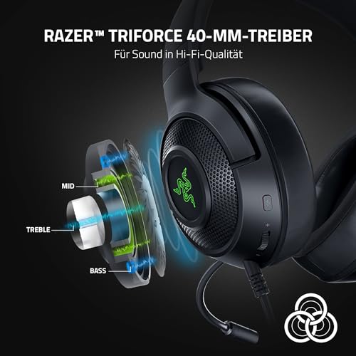 Razer Kraken V3 X - Kabelgebundenes USB-Gaming-Headset (Ultraleichter Kopfhörer, TriForce 40-mm-Treiber, HyperClear-Mikrofon mit Nierencharakteristik, 7.1 Surround Sound, RGB Chroma) Schwarz Bild 4
