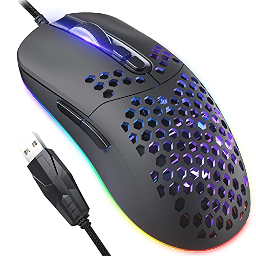 Gaming Maus mit Waben, 7200 DPI Einstellbarer Leichte USB Honeycomb Gaming Mäuse RGB, 7 Programmierbare Tasten Laptop Computer Ergonomische PC Gamer Gaming Mouse mit 1,67m Geflochtenen Kabel Bild 1