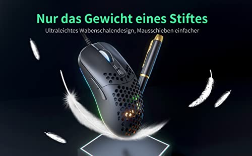 Gaming Maus mit Waben, 7200 DPI Einstellbarer Leichte USB Honeycomb Gaming Mäuse RGB, 7 Programmierbare Tasten Laptop Computer Ergonomische PC Gamer Gaming Mouse mit 1,67m Geflochtenen Kabel Bild 6