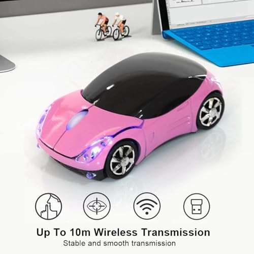 Dpofirs 2.4G Auto geformte drahtlose Maus, 1600DPI optische Maus, 2.4GHz drahtlose Übertragung, 3 Tasten mit Scrollrad, für PC Laptop Tablet Gaming Office(Rosa) Bild 6