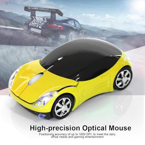 Dpofirs 2.4G Auto geformte drahtlose Maus, 1600DPI optische Maus, 2.4GHz drahtlose Übertragung, 3 Tasten mit Scrollrad, für PC Laptop Tablet Gaming Office(Gelb) Bild 2