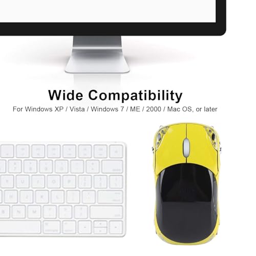 Dpofirs 2.4G Auto geformte drahtlose Maus, 1600DPI optische Maus, 2.4GHz drahtlose Übertragung, 3 Tasten mit Scrollrad, für PC Laptop Tablet Gaming Office(Gelb) Bild 3