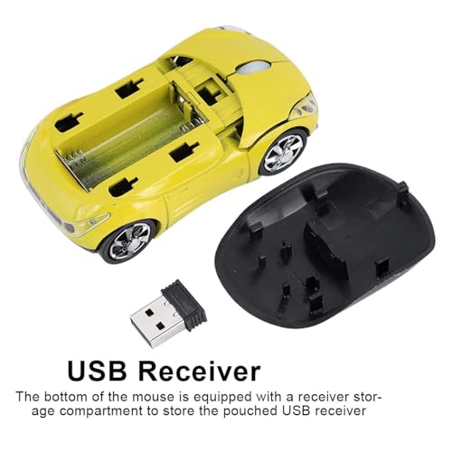 Dpofirs 2.4G Auto geformte drahtlose Maus, 1600DPI optische Maus, 2.4GHz drahtlose Übertragung, 3 Tasten mit Scrollrad, für PC Laptop Tablet Gaming Office(Gelb) Bild 4