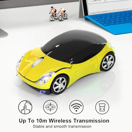 Dpofirs 2.4G Auto geformte drahtlose Maus, 1600DPI optische Maus, 2.4GHz drahtlose Übertragung, 3 Tasten mit Scrollrad, für PC Laptop Tablet Gaming Office(Gelb) Bild 5