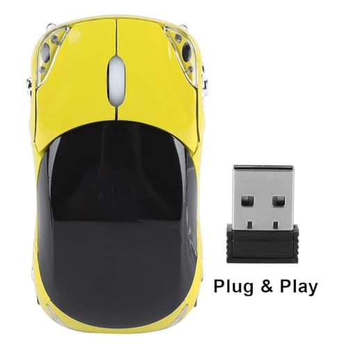 Dpofirs 2.4G Auto geformte drahtlose Maus, 1600DPI optische Maus, 2.4GHz drahtlose Übertragung, 3 Tasten mit Scrollrad, für PC Laptop Tablet Gaming Office(Gelb) Bild 6