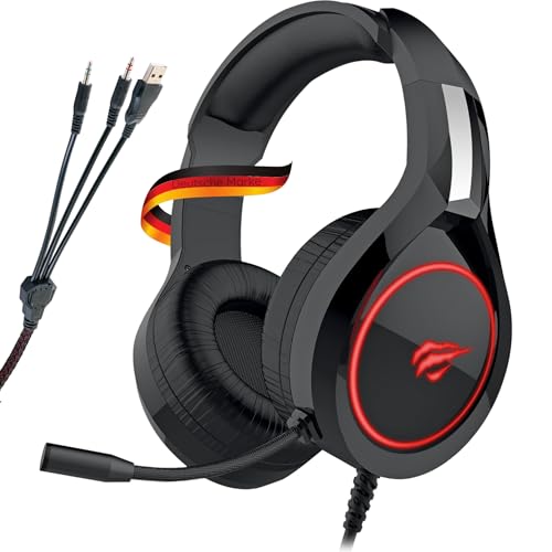 SCHWAIGER GH50 Gaming Headset Kopfhörer Over-Ear LED RBG Licht Flexibles Mikrofon Schaumstoff-Ohrpolster anpassbarer Kopfhörerbügel USB Noise Cancelling kabelgebunden 2,2m Bild 1