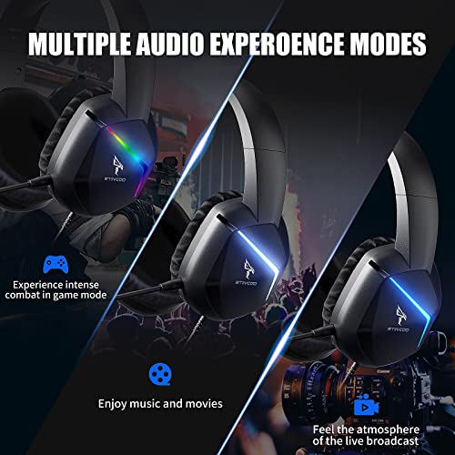 Somic 2.4G Wireless-Gaming-Headset für PS4, PS5, PC mit abnehmbarem Mikrofon und RGB-Regenbogen-LED, Surround-Sound, Bass, Over-Ear-Kopfhörer mit Spiel/Audio/Live-Broadcast-Soundmodus Bild 2