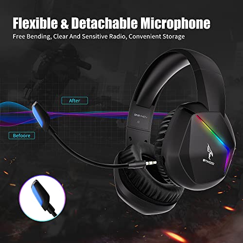 Somic 2.4G Wireless-Gaming-Headset für PS4, PS5, PC mit abnehmbarem Mikrofon und RGB-Regenbogen-LED, Surround-Sound, Bass, Over-Ear-Kopfhörer mit Spiel/Audio/Live-Broadcast-Soundmodus Bild 4