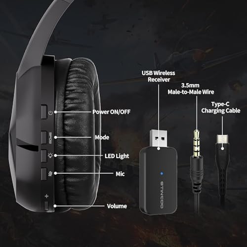 Somic 2.4G Wireless-Gaming-Headset für PS4, PS5, PC mit abnehmbarem Mikrofon und RGB-Regenbogen-LED, Surround-Sound, Bass, Over-Ear-Kopfhörer mit Spiel/Audio/Live-Broadcast-Soundmodus Bild 6