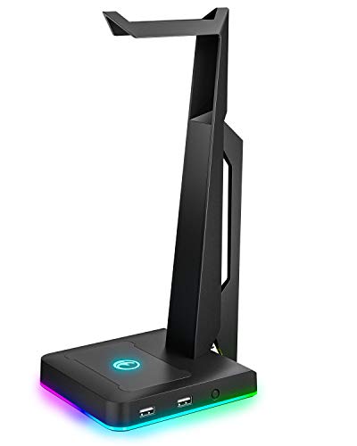 RGB Gaming Headset Ständer mit 2 USB Ports, Game Kopfhörer Halterung für PC, Xbox One, PS4, Switch, Earphone Holder, Ausgefallenes Schreibtisch Gamer Zubehör, Headphone Halter Bild 1