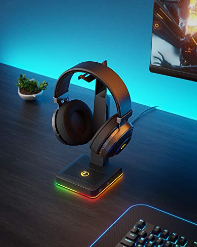 RGB Gaming Headset Ständer mit 2 USB Ports, Game Kopfhörer Halterung für PC, Xbox One, PS4, Switch, Earphone Holder, Ausgefallenes Schreibtisch Gamer Zubehör, Headphone Halter Bild 2