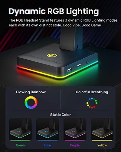 RGB Gaming Headset Ständer mit 2 USB Ports, Game Kopfhörer Halterung für PC, Xbox One, PS4, Switch, Earphone Holder, Ausgefallenes Schreibtisch Gamer Zubehör, Headphone Halter Bild 4