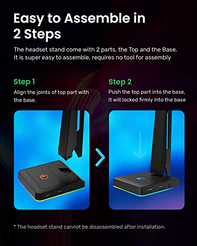 RGB Gaming Headset Ständer mit 2 USB Ports, Game Kopfhörer Halterung für PC, Xbox One, PS4, Switch, Earphone Holder, Ausgefallenes Schreibtisch Gamer Zubehör, Headphone Halter Bild 7