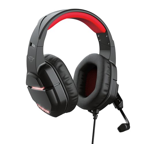 Trust Gaming Headset für PC mit LED-Beleuchtung GXT 448 Nixxo - Kabelgebundene Gaming-Kopfhörer mit Wegklappbare Flexible Mikrofon, 2.3 m Geflechtkabel, 3,5 mm, PC/Laptop - Schwarz, One Size Bild 1