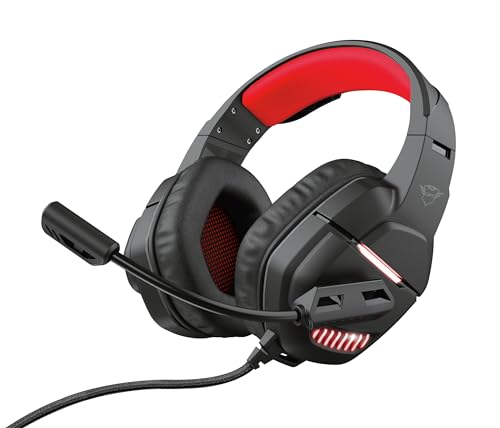 Trust Gaming Headset für PC mit LED-Beleuchtung GXT 448 Nixxo - Kabelgebundene Gaming-Kopfhörer mit Wegklappbare Flexible Mikrofon, 2.3 m Geflechtkabel, 3,5 mm, PC/Laptop - Schwarz, One Size Bild 2