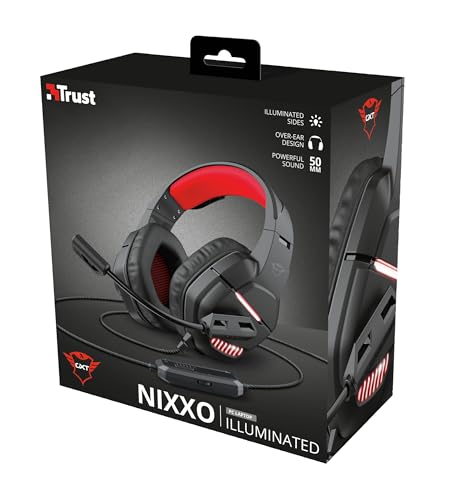 Trust Gaming Headset für PC mit LED-Beleuchtung GXT 448 Nixxo - Kabelgebundene Gaming-Kopfhörer mit Wegklappbare Flexible Mikrofon, 2.3 m Geflechtkabel, 3,5 mm, PC/Laptop - Schwarz, One Size Bild 7